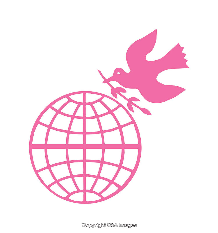 Pink Dove with Olive Branch and Globe Symbolizing World Peace