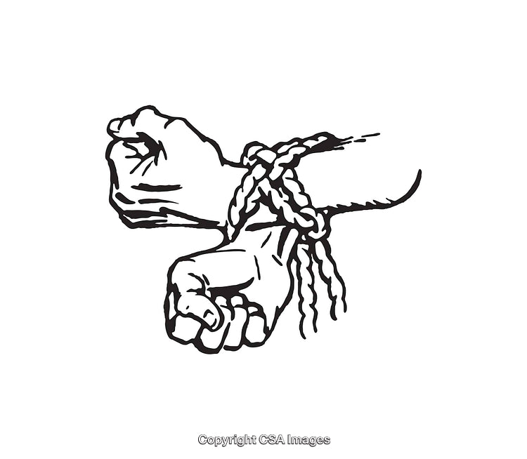 Black and White Line Drawing of Bound Hands in Restriction