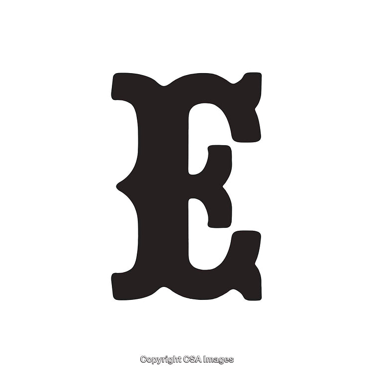 Stylized Letter E in Bold Black Serif Font on White Background