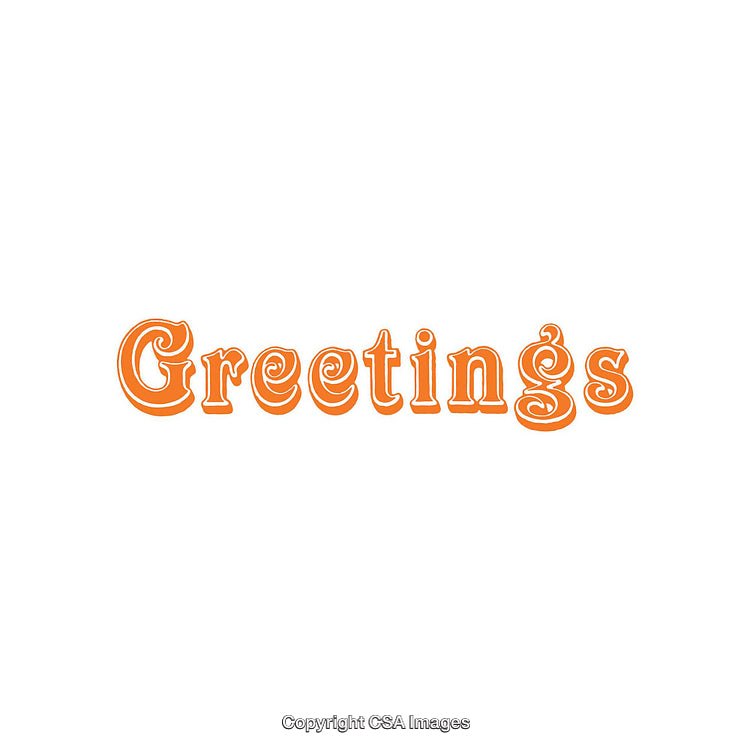 Greetings Text in Artistic Orange Font on White Background