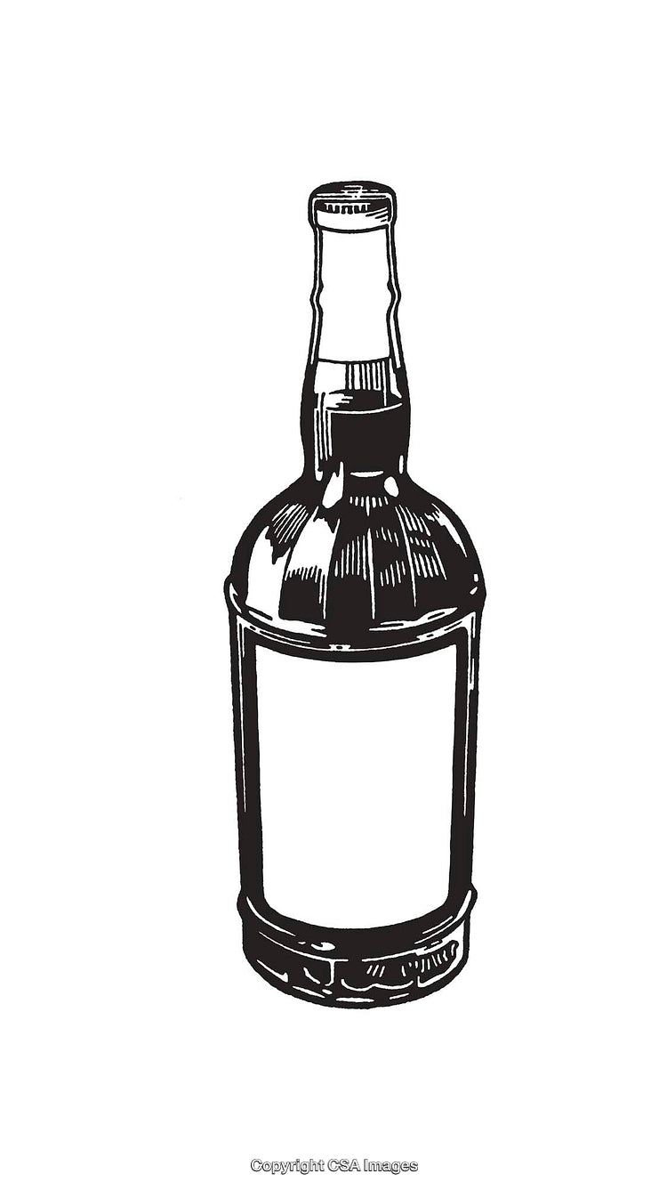 Black And White Line Art Illustration of a Bottle With Blank Label