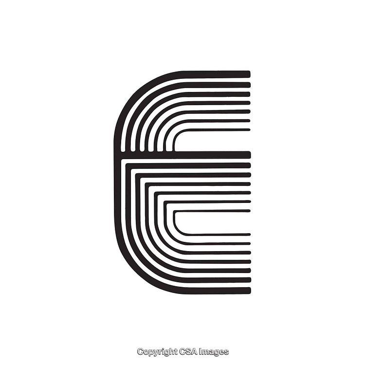 Abstract Black and White Letter E with Geometric Pattern