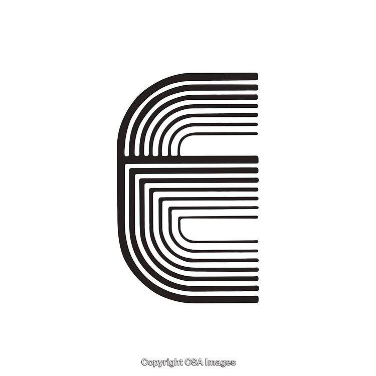 Abstract Black and White Letter E with Geometric Pattern