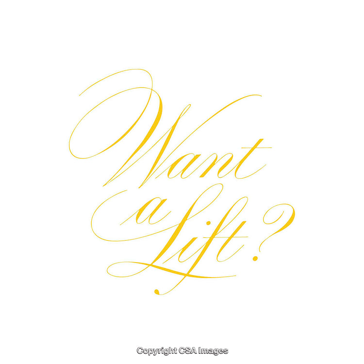 Elegant Yellow Calligraphy with the Phrase 'Want a Lift?'