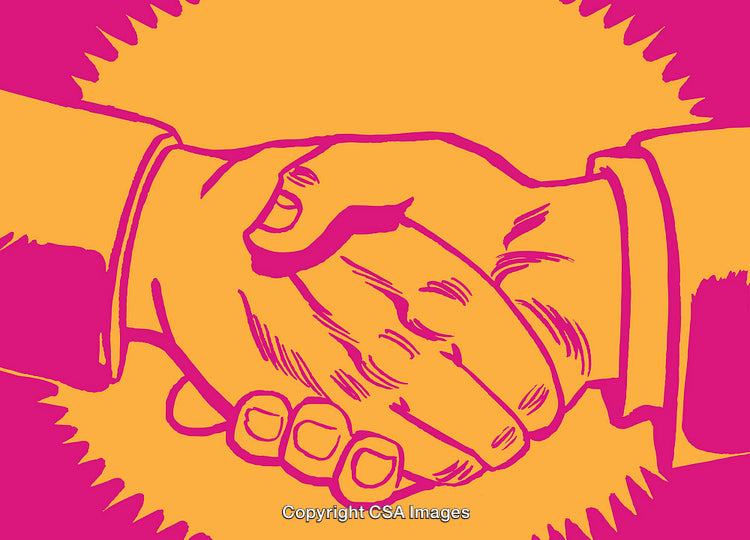 Bright Pop Art Style Illustration of a Handshake Representing Partnership