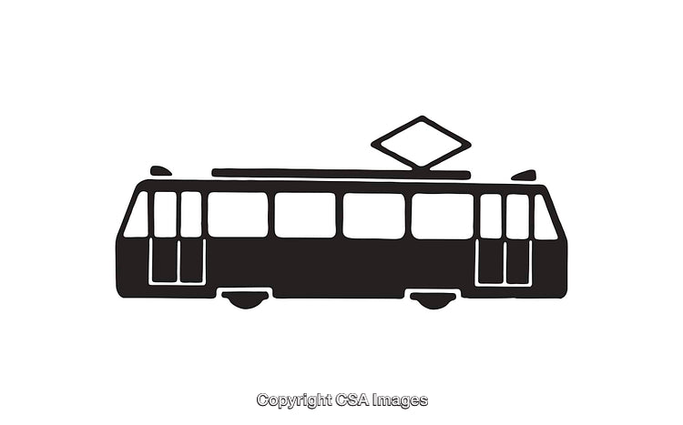 Simple Black and White Tram Icon with Minimalist Style Outline Design