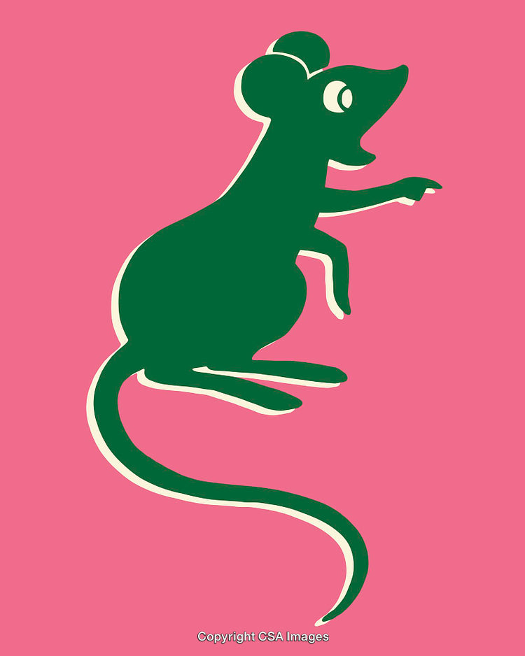 Playful Green Mouse Silhouette on Bold Pink Background Design