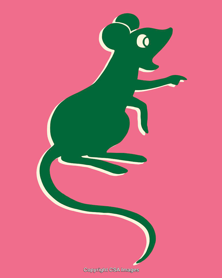 Playful Green Mouse Silhouette on Bold Pink Background Design