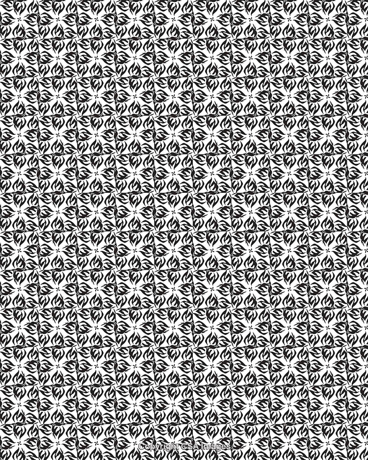 Seamless Black and White Geometric Tile Pattern with Floral Motif