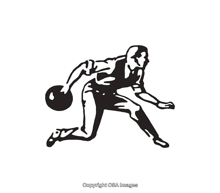 Retro Black And White Illustration of Bowling Athlete in Action