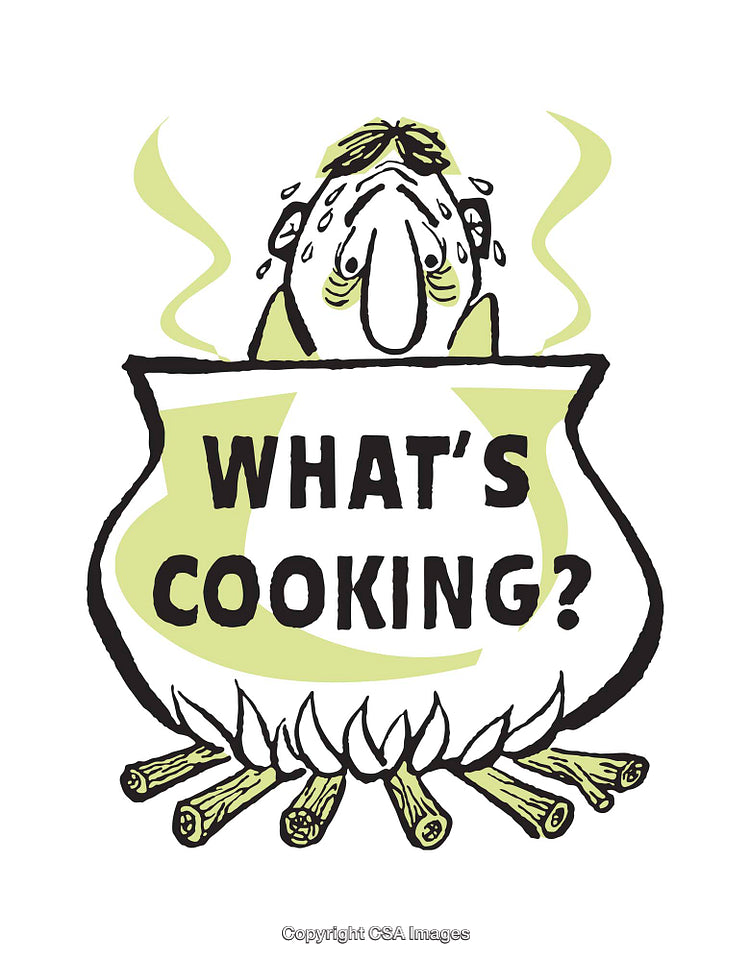 Humorous Illustration of Cooking Pot With a Comical Expression and Steam