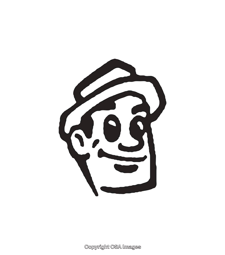 Retro Style Black and White Illustration of a Cheerful Face