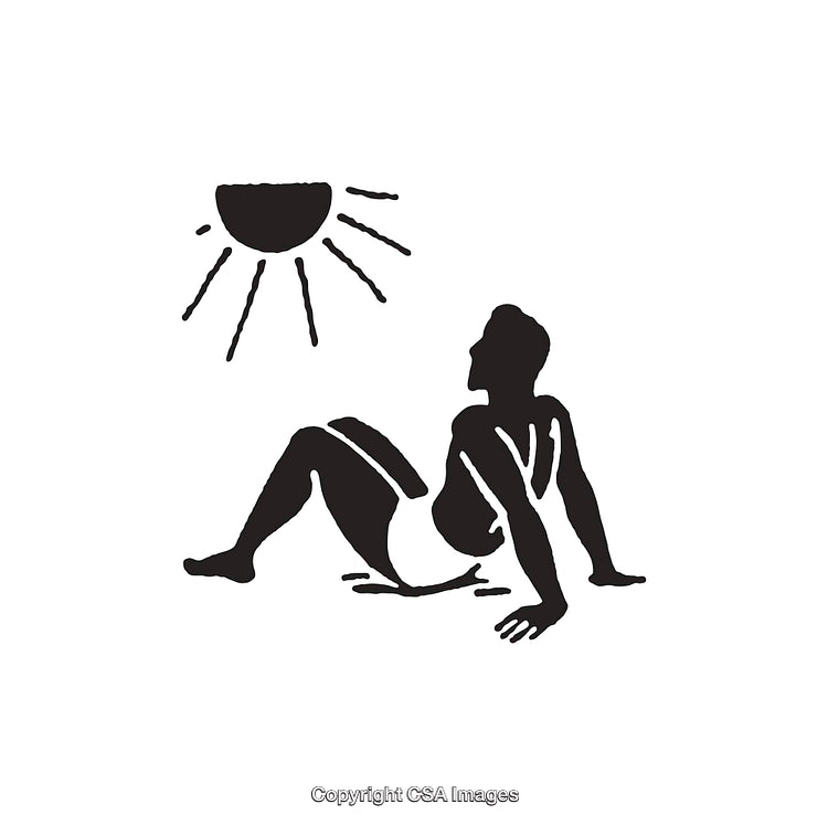 Black and White Line Art of a Relaxing Figure Under the Sun