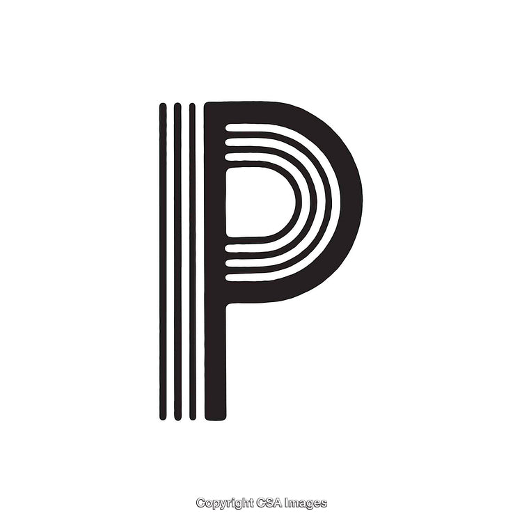 Stylized Black Letter P with Decorative Patterns and Artistic Design