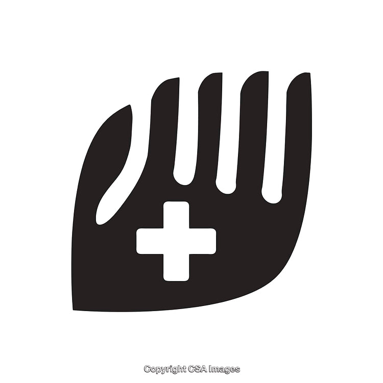 Black and White Hand Illustration Featuring Solid Black Cross Symbol