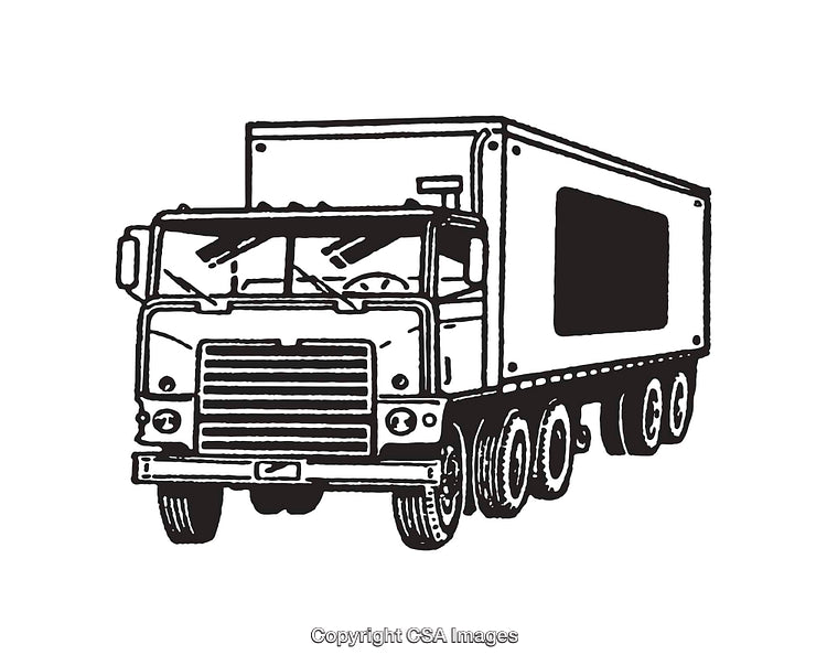 Detailed Black and White Line Art of a Classic Cargo Truck