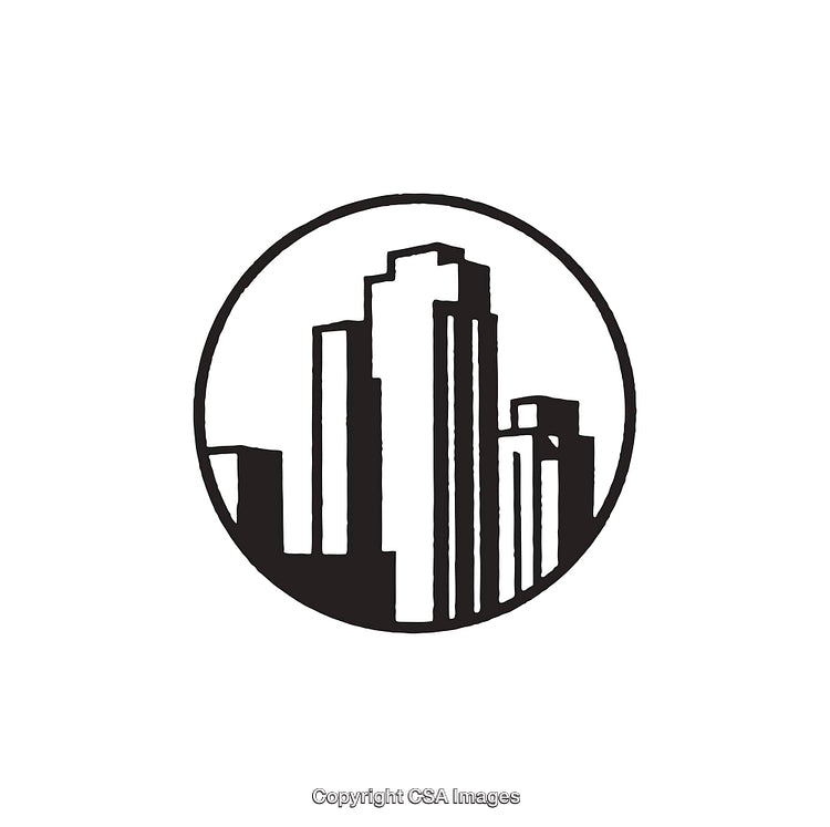 Black and White Urban Skyline Circular Line Art Illustration