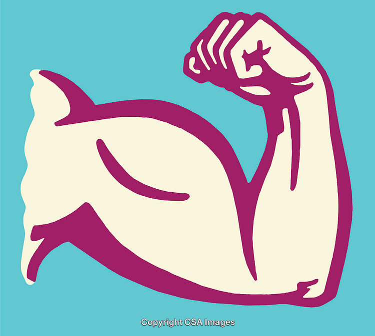Color Line Art Illustration of Flexed Arm Symbolizing Strength and Power
