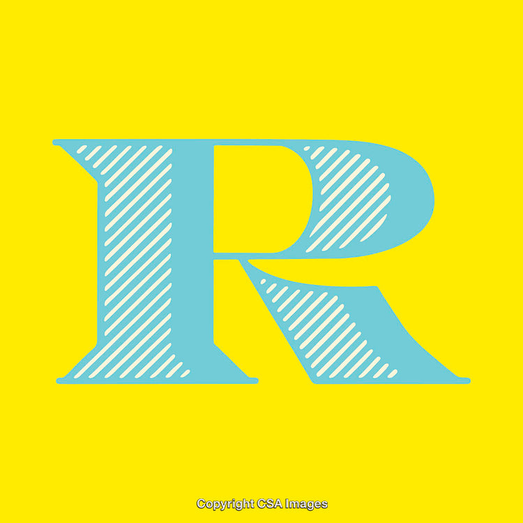 Stylized Blue Letter R Displayed on Bright Yellow Background