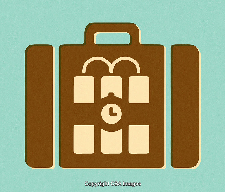 Stylized Illustration of Luggage With Lock and Clock Highlights