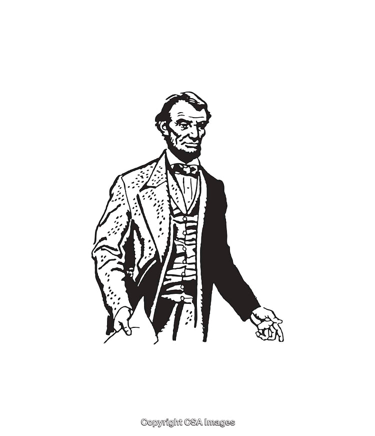 Black and White Illustration of a Historical Figure in Formal Attire
