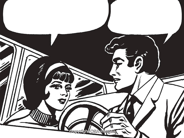 Retro Style Illustration of a Conversation Between a Man and a Woman