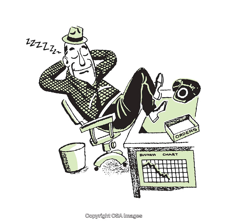 Illustration of a Person Relaxing at Work with Declining Chart and Files