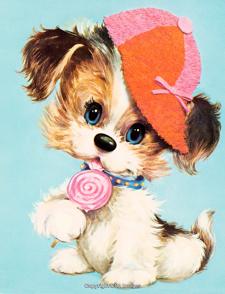 Adorable Puppy Holding Candy Lollipop With Playful Expression and Cute Attire
