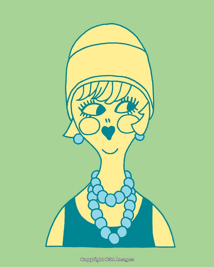 Colorful Line Art Illustration of a Stylized Woman with Accessories and Makeup