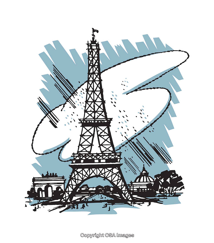 Stylized Illustration of Eiffel Tower with Urban Background