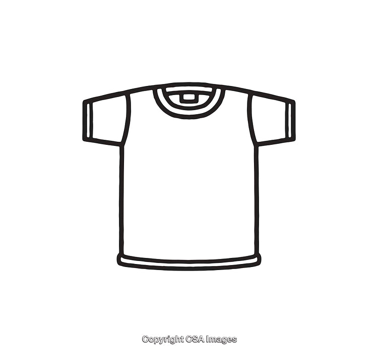 Black and White Line Art Illustration of a T-Shirt