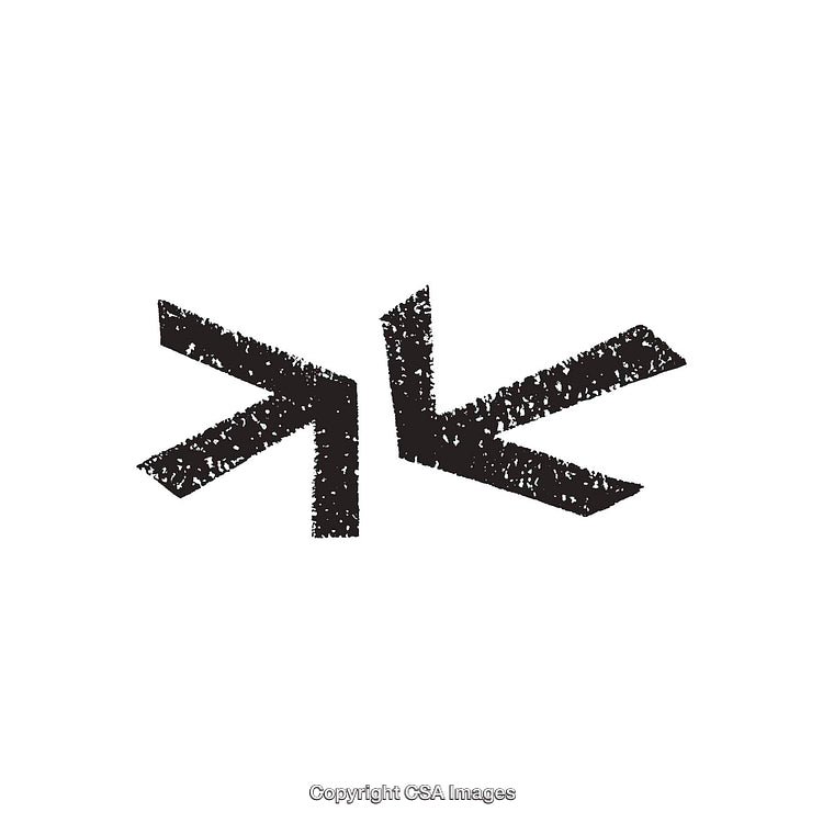 Grunge-Styled Black and White Symbol with Arrow Shapes