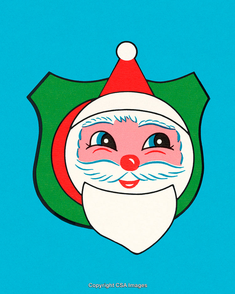 Bright Illustrated Santa Claus Face Set Against Blue Holiday Background