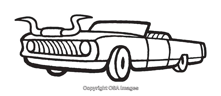 Vintage Convertible Line Art with Horned Hood Ornament