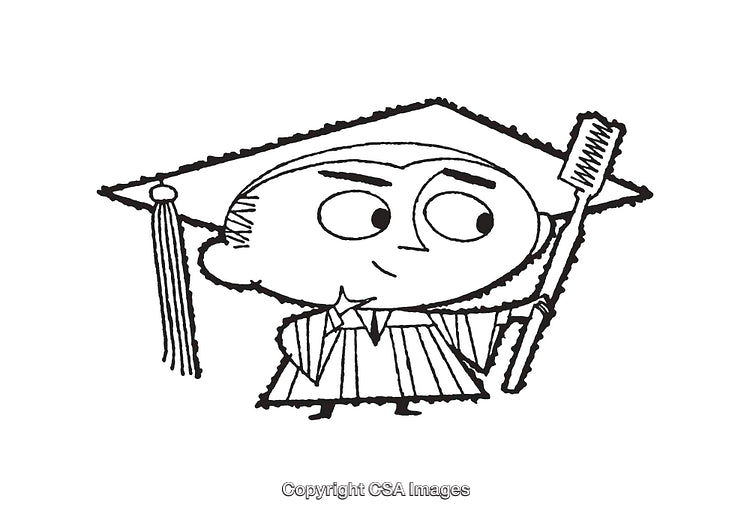 Illustration of a Graduate Holding a Large Toothbrush in Black and White