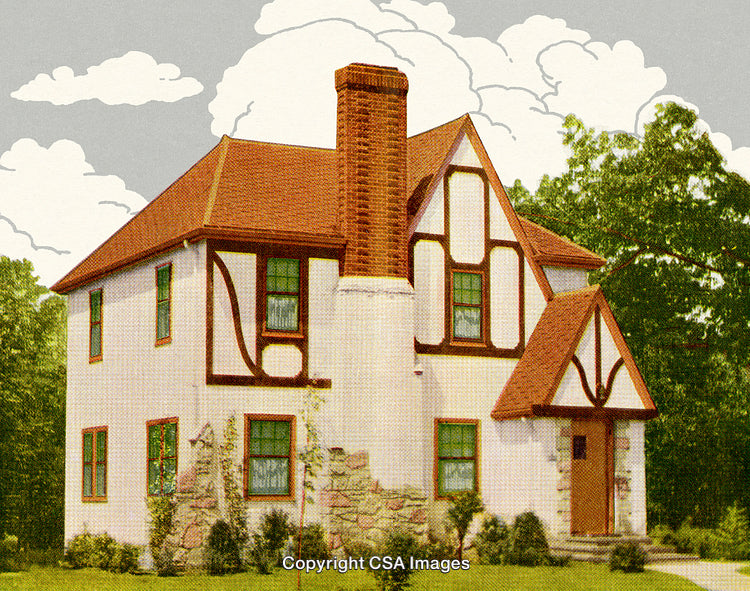 Charming Tudor-Style Cottage with Brick Chimney and European Architectural Features