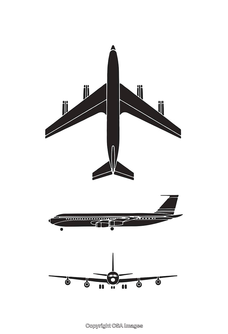 Set of Black and White Aircraft Line Art Illustrations