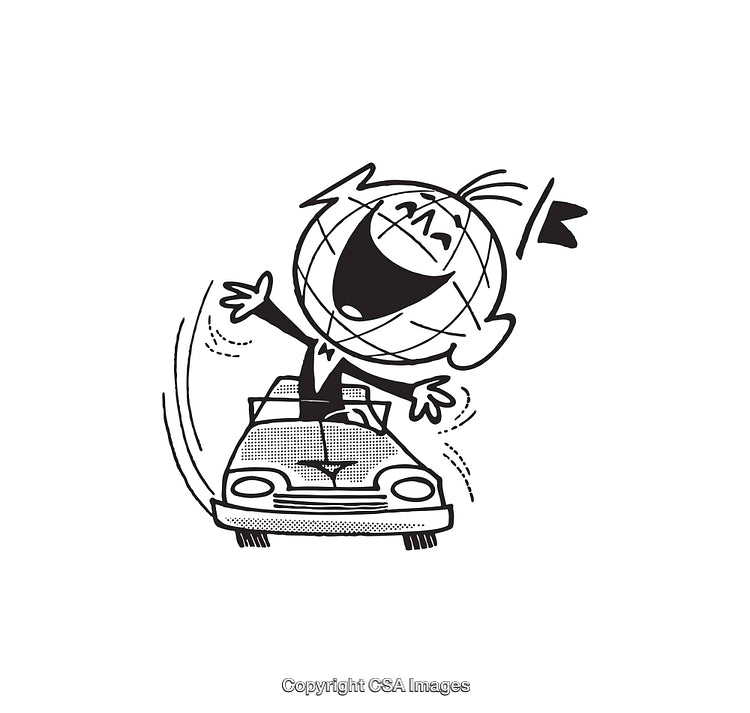 Retro Illustration of Happy Character Driving a Car Celebrating
