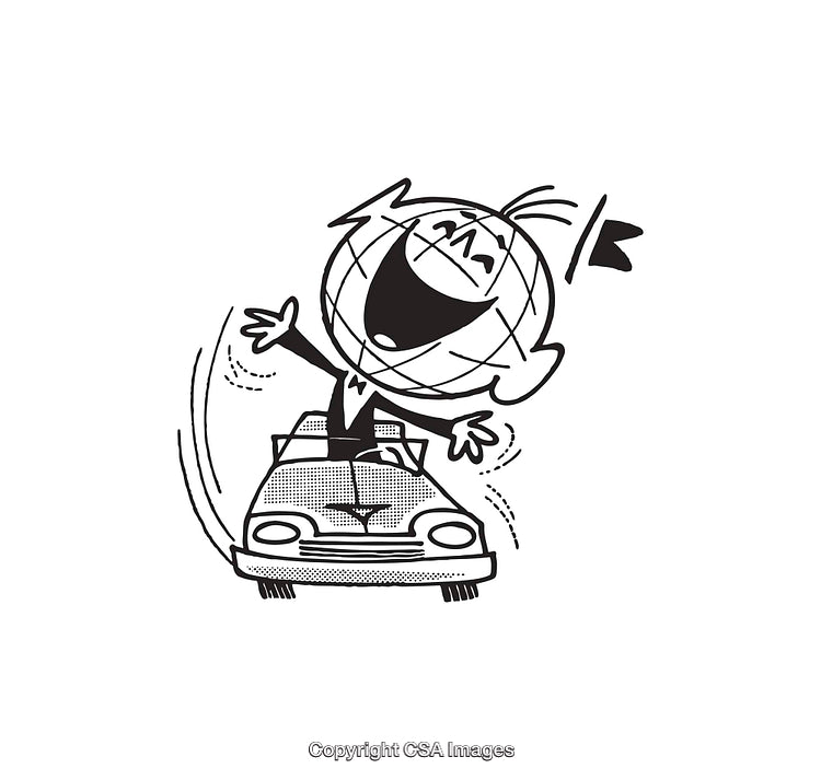 Retro Illustration of Happy Character Driving a Car Celebrating
