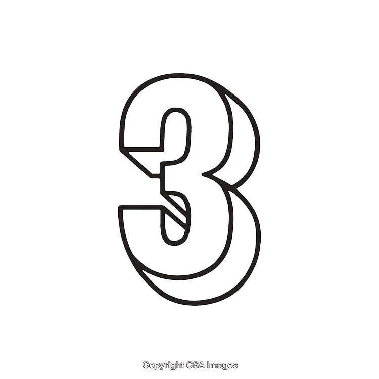Illustration of a Bold Three in Outline Style with Clean Design