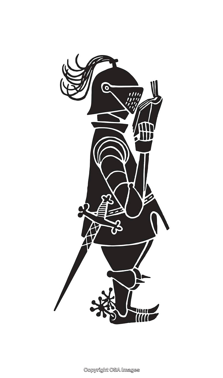 Silhouette Of Knight Reading a Book in Detailed Armor