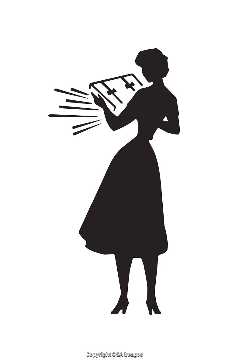 Silhouette of a Woman Holding a Tray in Retro Style Illustration