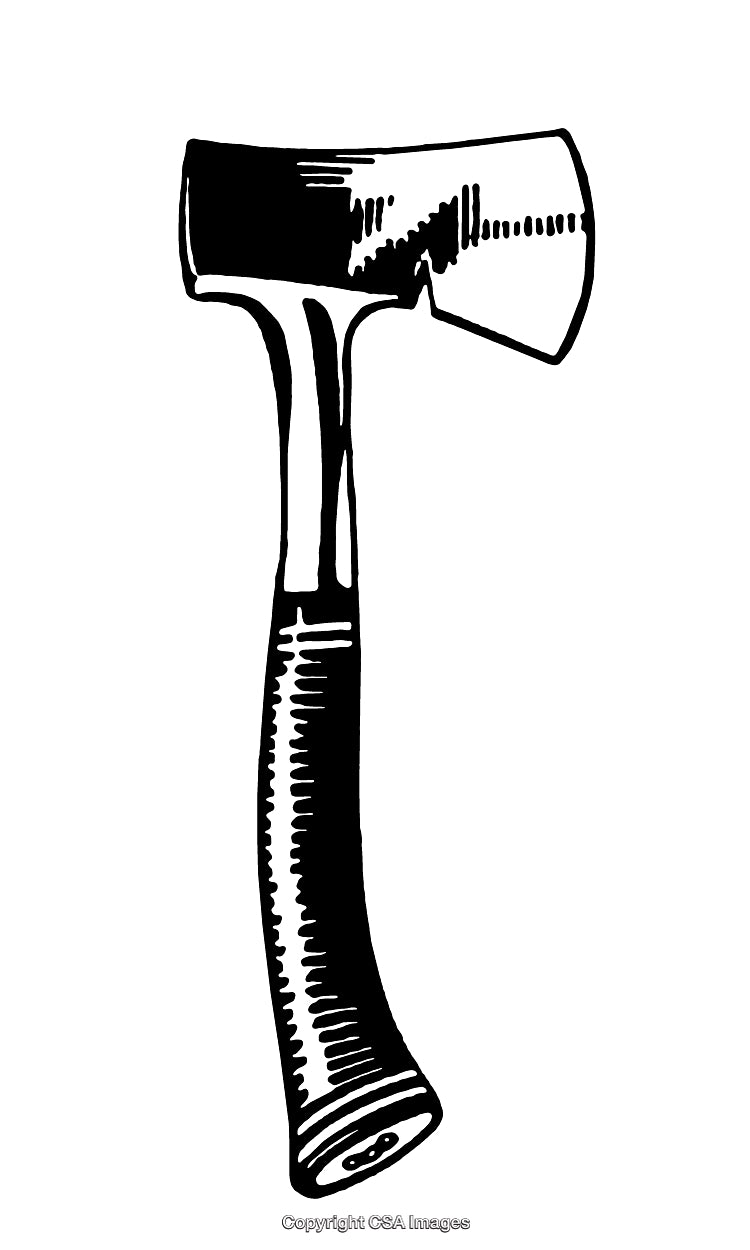 Detailed Black and White Engraving of a Woodcutter's Axe