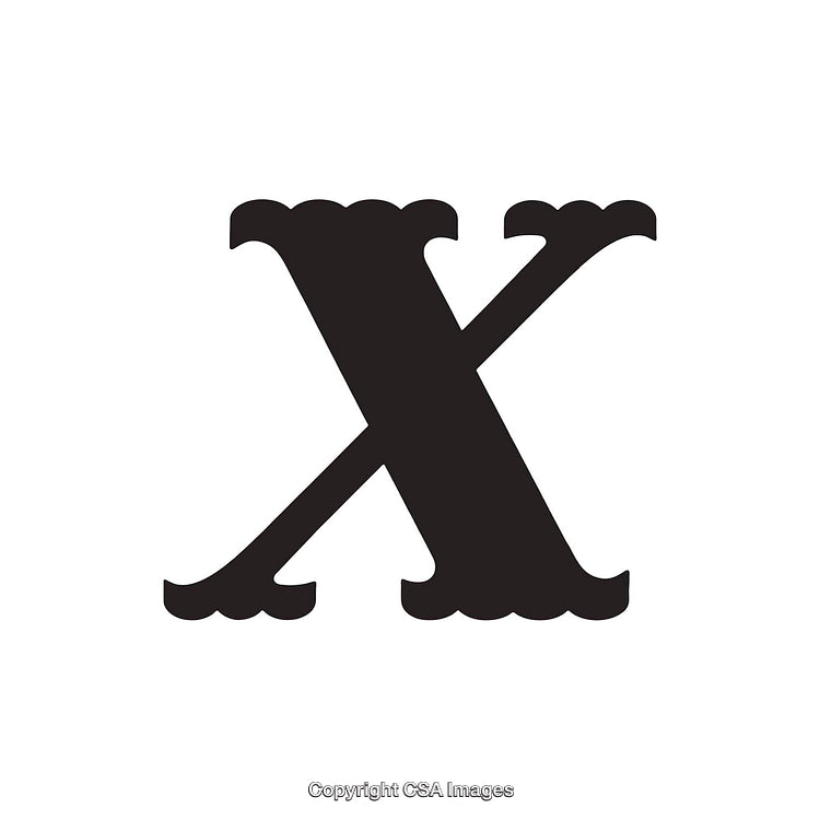 Vintage Styled Black Letter X on a White Background
