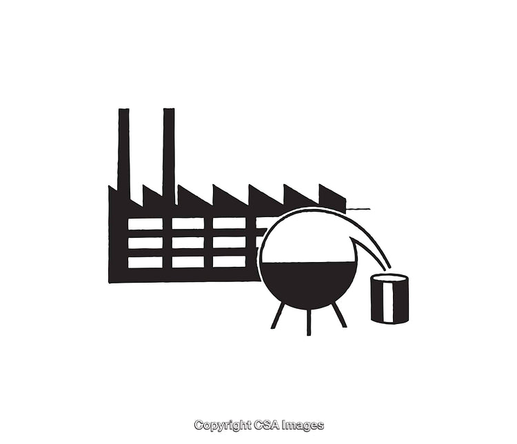 Black And White Illustration of an Industrial Factory Scene