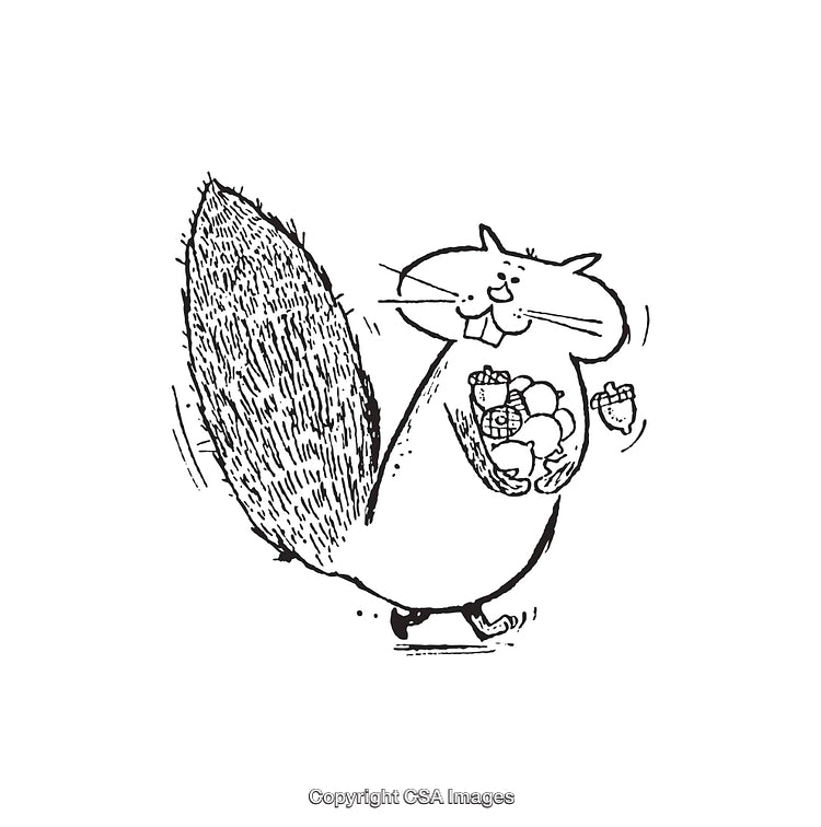 Charming Line Art Illustration of a Squirrel Holding Acorns