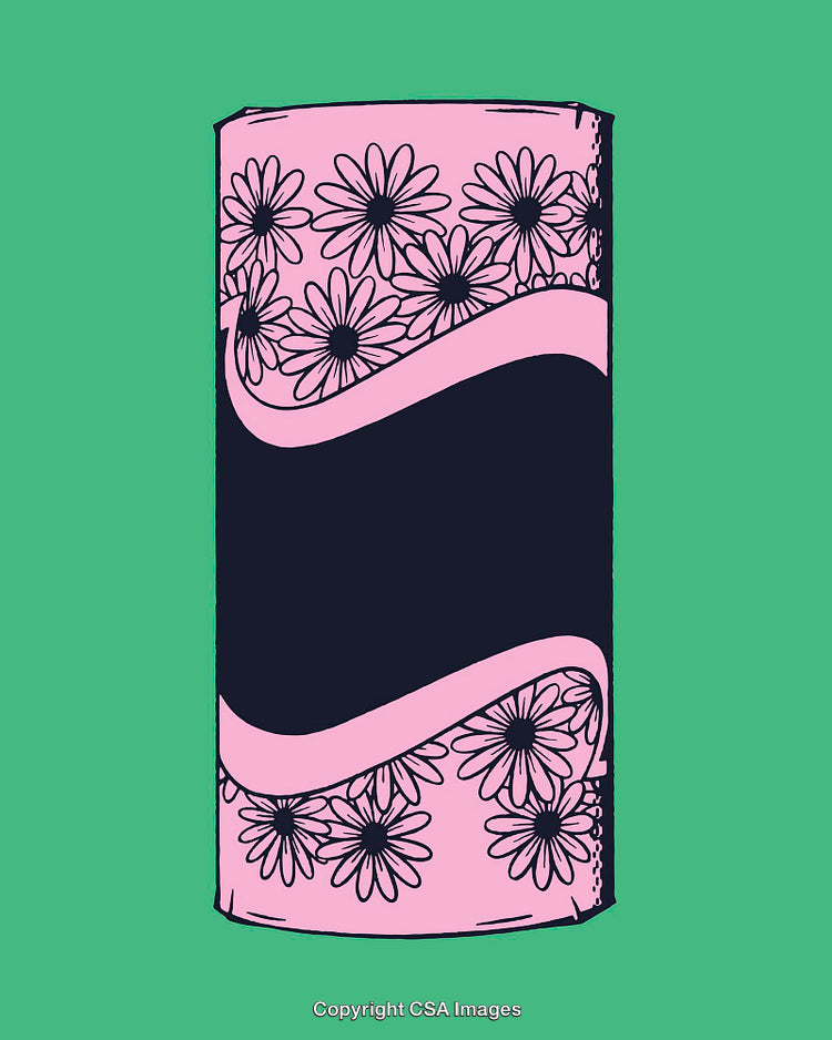 Colorful Line Art Illustration of a Decorative Floral Design on Pink and Green