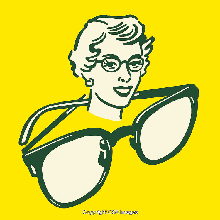 Retro Illustration Featuring Glasses and Vintage Head Sketch on Yellow Background