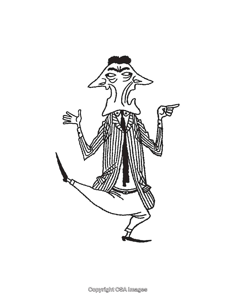 Quirky Black And White Line Art Illustration of Character in Motion