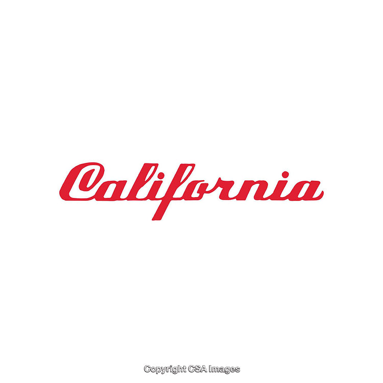 Stylized California Typography in Red on White Background